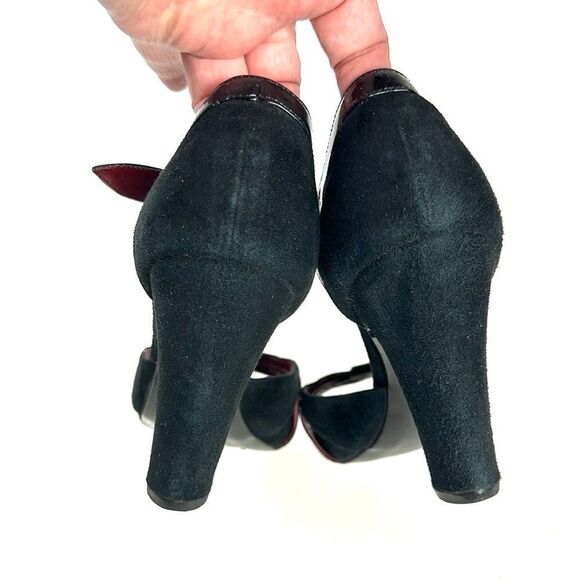 MaxMara Black Heels Suede Patent Leather Peep Toe Mary Jane Italy 40 US 10 - Picture 10 of 16